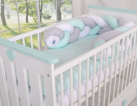 My Sweet Baby Ochraniacz warkocz pleciony do łóżeczka - biało-szaro-miętowy