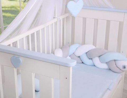 My Sweet Baby Ochraniacz warkocz pleciony do łóżeczka - biało-szaro-niebieski