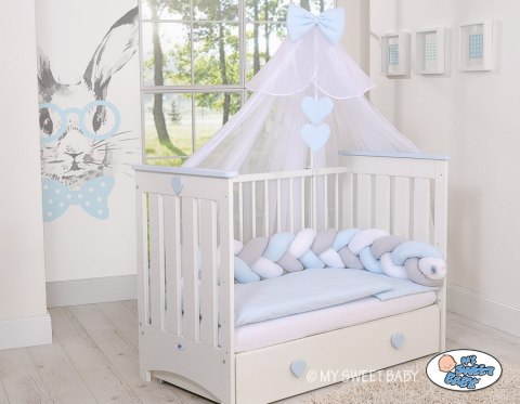 My Sweet Baby Ochraniacz warkocz pleciony do łóżeczka - biało-szaro-niebieski