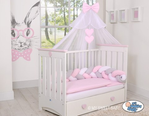 My Sweet Baby Ochraniacz warkocz pleciony do łóżeczka - biało-szaro-różowy