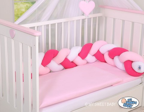 My Sweet Baby Ochraniacz warkocz pleciony do łóżeczka - biały-różowy-ciemnoróżowy