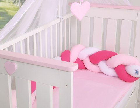 My Sweet Baby Ochraniacz warkocz pleciony do łóżeczka - biały-różowy-ciemnoróżowy