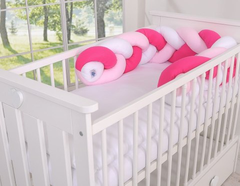 My Sweet Baby Ochraniacz warkocz pleciony do łóżeczka - biały-różowy-ciemnoróżowy